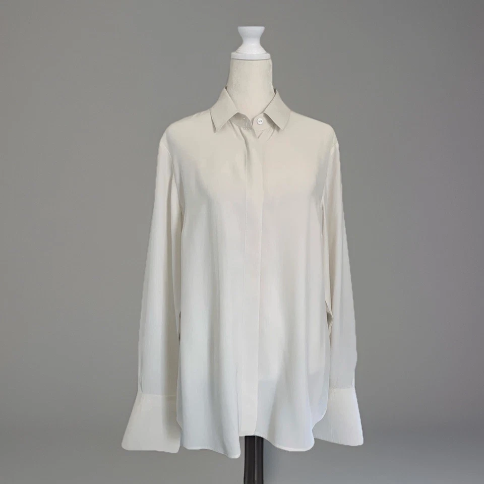 WORTH  white long sleeve 100% Silk tunic top blouse shirt button front sz M - Image 1 of 4