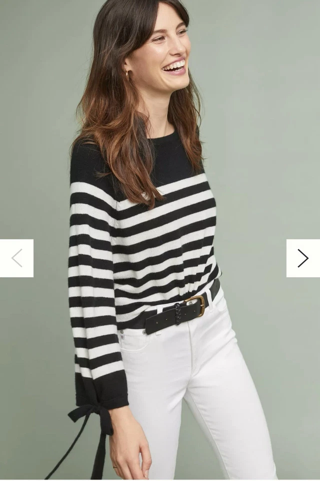 Anthropologie Velvet Graham Spencer Cacey Striped 100% Cashmere Sweater Sz S Tie - Image 1 of 4