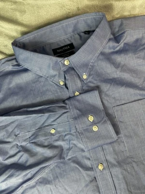 Nautica Shirt Mens 20 35/36 Blue Herringbone Non Iron Button Down Long Sleeve - Image 1 of 4