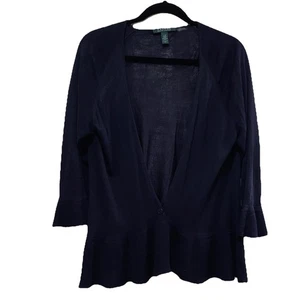 Cárdigan LAUREN RALPH LAUREN Azul Marino 100% Seda Manga 3/4 Talla L - Imagen 1 de 6