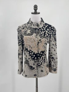 St. John Womens Black Tan Tweed Preppy Snap Front Jacket Sz 8 - Picture 1 of 5