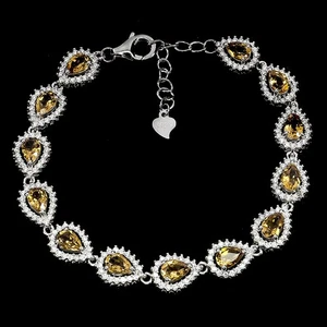 925 Sterling Silver Bracelet Pear Citrine 6x4mm Natural Gemstone Jewelry 7inches - Picture 1 of 13