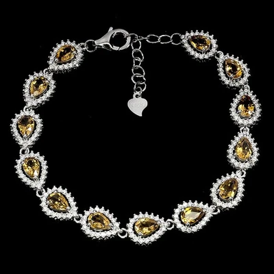 925 Sterling Silver Bracelet Pear Citrine 6x4mm Natural Gemstone Jewelry 7inches - Image 1 of 4