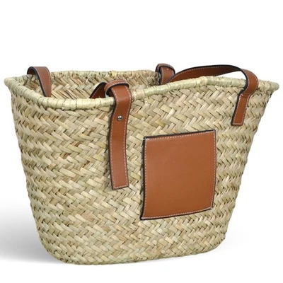 Borsa mare Erba Spring paglia intrecciata con manici in cuoio 29x14x28 cm grande - Immagine 1 di 4