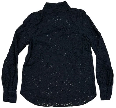 Blusa Top H&M Para Mujer XS Negra Encaje Manga Larga Cuello Alto Transparente Floral Superposición Foto 1 de 4