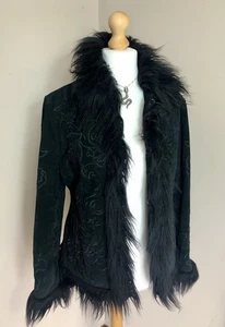 Y2K Embroidered Real Suede Faux Fur Boho Penny Lane Afghan Coat Size 12-14 - Picture 1 of 17