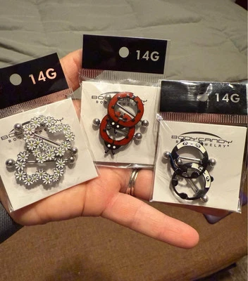 Piercing Body Candy Nipple Shield 14G - Juego de 3 Panda, Ladybug, Daisy Foto 1 de 4