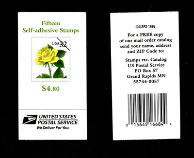 SC#BK 241 MNH, YELLOW ROSE UNOPENED BOOKLET OF 15, FV $4.80 (1996) - Image 1 of 3