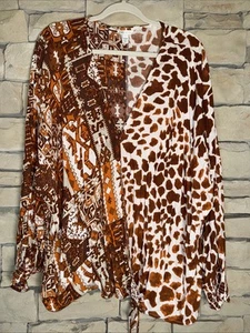 CATO 100% Rayon Crossover Blouse Top Sz 26/28W Mixed Media Print Tie Bottom - Picture 1 of 6