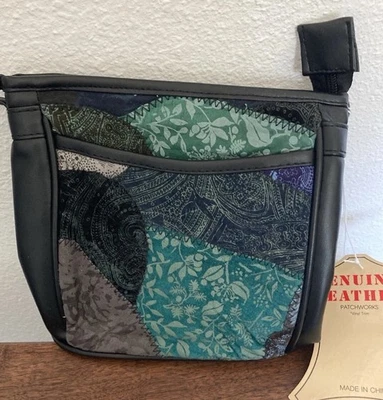 PATCHWORKS Crossbody Handbag Boho Artsy Cloth Leather Vinyl Paisley Pockets - Image 1 of 4