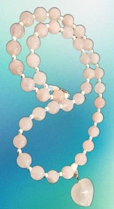 Damen Halskette💍Rosenquarz Perlenkette Edelstein Sterlingsilber Damen Schmuck - Bild 1 von 4