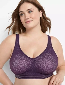 Lane Bryant Cacique Purple Cotton Unlined No-Wire Bra with Lace Trim size 46DD - Picture 1 of 6