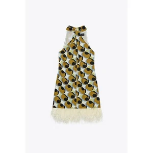 ZARA GEOMETRIC FEATHER PRINT MINI DRESS - Picture 1 of 6