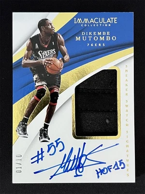 1/10 ≈1/1 ! 2017-18 Panini Immaculate Dikembe Mutombo Sneaker Swatch Patch Auto - Image 1 of 2