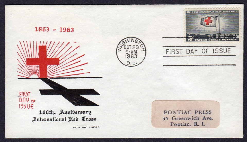 1963 International Red Cross 100th (Scott 1239) - Pontiac Press FDC NT344 - Image 1 of 1
