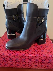 NIB Tory Burch Multi Logo Buckle Boots 8.5 NEW Booties Coco Brown - Picture 1 of 5
