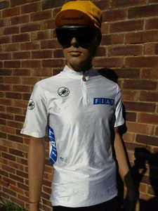 Vintage Classic Castelli Fiat White blue Racing Jersey RARE - Imagen 1 de 6