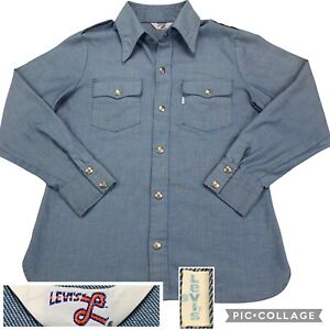 Vintage 70s Levi’s For Gals Denim Epaulettes Shirt Womens XL Western White Tab