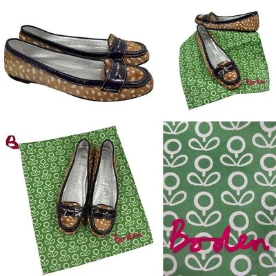 Zapatos mocasines Boden tostados lunares crin de caballo centavo con bolsa para el polvo talla 39/8 Foto 1 de 4