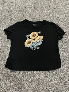 No Boundaries Black Sunflower Short Sleeve Shirt L Junior’s - Bild 1 von 9