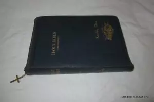 Vintage 1958 Bibel Leder Konkordanz roter Buchstabe KJV Friendship Ed blau Reißverschluss Etui - Bild 1 von 12