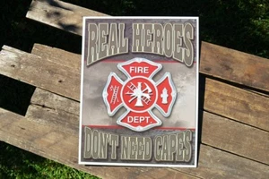 Firefighter Tin Metal Sign - Maltese Cross - Fire Department - Real Heroes - Picture 1 of 4