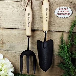 PERSONALISED Garden Fork And Trowel Set. Carbon Steel Gardening TOOLS. Gardener - Picture 1 of 4