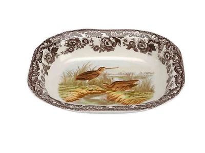 SPODE Woodland Snipe Open Vegetable Serving Dish White Brown Porcelain 9"x 7x 2" - Image 1 of 4