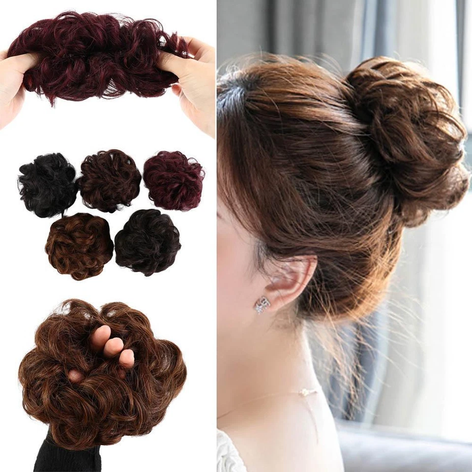 Hair Drawstring Messy Hair Donut Bun Elastic Band Synthetic hair Curly Chignon - Image 1 of 4