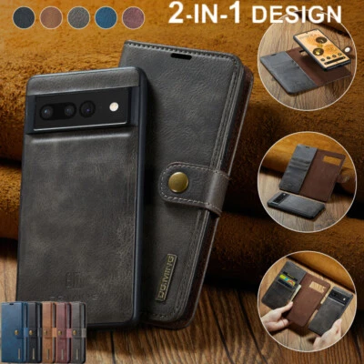 Para Google Pixel 9 8 7 6 Pro 7A Extraíble Cuero Magnético Billetera Estuche Cubierta Abatible Foto 1 de 4