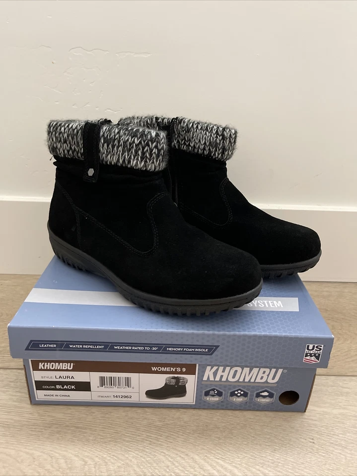 Khombu Women's Laura All Weather Ankle BOOTS Bootie Black 1412962 Size 9
