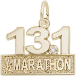 Gold-Plated Sterling Silver Marathon 13.1 w/ White Spinel Charm by Rembrandt - Picture 1 of 2