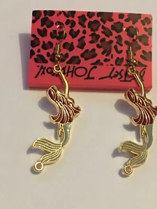 NEW BETSEY JOHNSON RED ENAMEL MERMAID EARRINGS - Picture 1 of 4