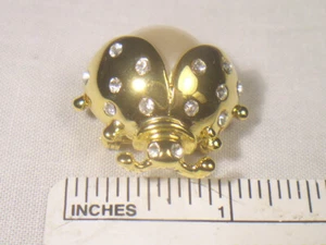 14 KT GOLD TONE LADY BUG PIN BROOCH CRYSTALS FAUX PEARL DB642G - Picture 1 of 4