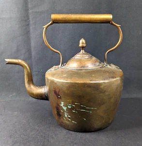 Copper Fireplace Kettle Antique Primitive Swan's Neck Spout Early 19C Large - Picture 1 of 10