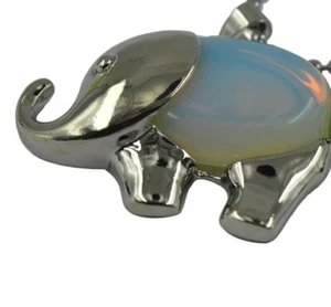 Collana ciondolo elefante pietra di luna naturale GARANZIA argento 925 NUOVA  - Foto 1 di 3