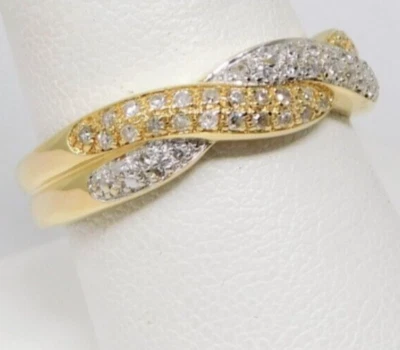 14 kt Yellow & White Gold Diamond Crossover Half Band Ring Size 10 B4879 - Image 1 of 4