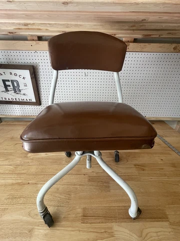 Mid Century Modern vintage Industrial Office Home Rolling Chair White Brown MCM Cover