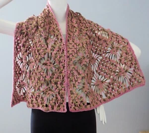 New Handmade Crochet Pink Brown Soft Acrylic Lattice Spider Shawl Wrap Scarf - Picture 1 of 3