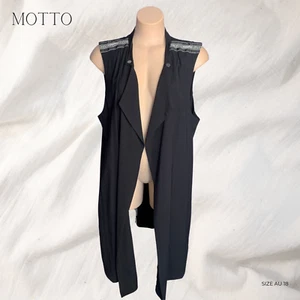 Chaqueta Cascada Negra Sin Mangas MOTTO Talla 18 🖤 Chaleco Largo Capas Talla Grande - Imagen 1 de 5