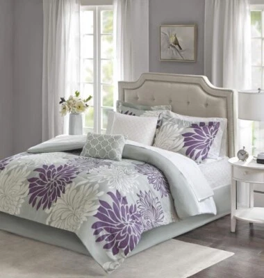 Juego completo de edredón y sábanas de algodón Madison Park California tamaño king, púrpura Foto 1 de 4