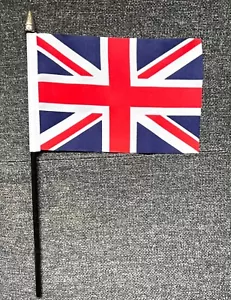 UNION JACK HAND WAVING FLAG Small 6" x 4" with pole UNITED KINGDOM BRITISH - Foto 1 di 1