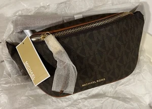 MICHAEL KORS RHEA ZIP 30T6GEZN5V SIGNATURE LOGO BELT BAG BROWN NEW - Picture 1 of 16