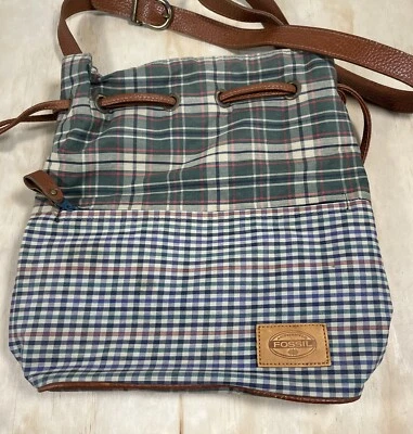 Fossil Autumn Colors Plaid Tweed Medium Shoulder Crossbody Bag. - Image 1 of 4