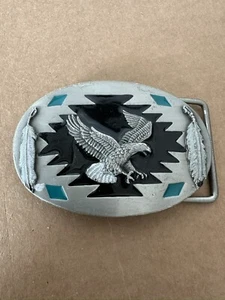 Siskiyou Feather Bald Eagle Enamel Belt Buckle Ag-87 Silver Black Metal 1980’s - Picture 1 of 9