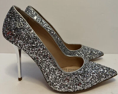 John Galliano Silver Glitter Pump Mirrored Heel NEW Size 38.5 - Image 1 of 4