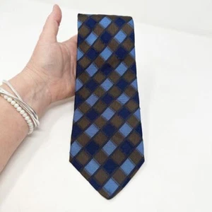 Bullock & Jones Tailored Navy Brown Handmade England Silk Designer Tie - Picture 1 of 9