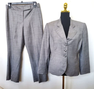 NUEVO Conjunto de traje pantalón para mujer Tahari Asl gris jaspeado mezcla de lana talla 12P Foto 1 de 4