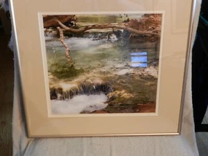 signed ns'M print of a mountain stream framed & triple matted  - Picture 1 of 7