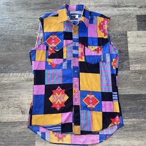 VINTAGE Wrangler Shirt Aztec Bright Colorful Western Cowboy 16-35 X-Long Tails - Picture 1 of 7